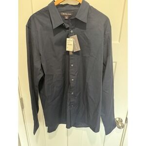 Michael Kors Mens Midnight Navy Stretch Cotton Button Down Shirt XXL NF4401T569